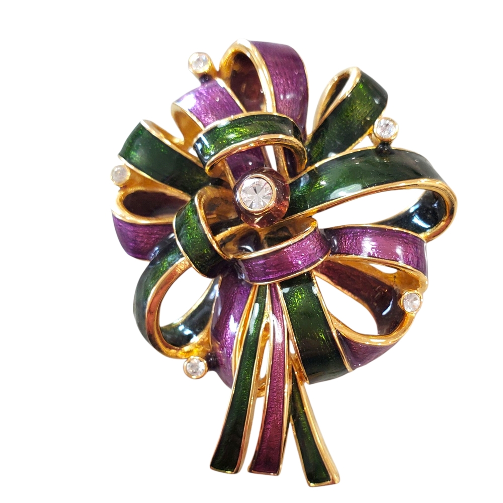 Joan Rivers Mardi Gras Colors 3D Rhinestone Brooch